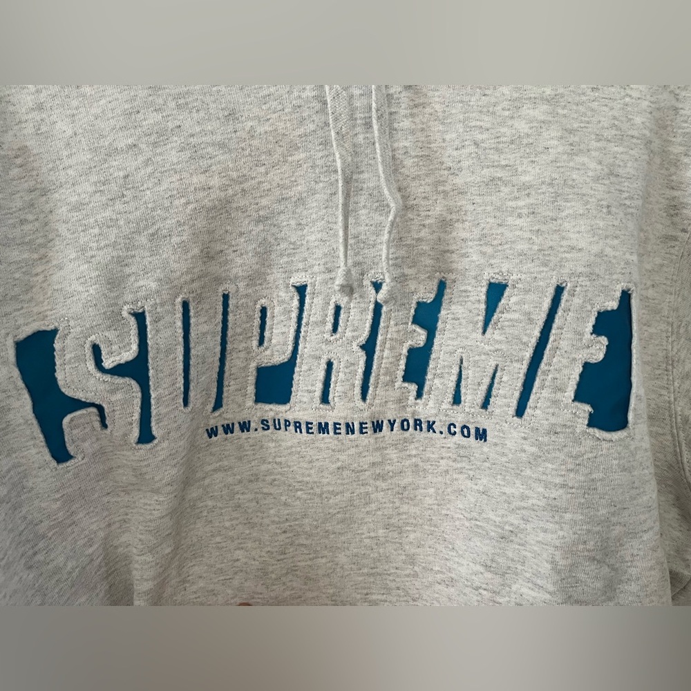 Supreme Gray Hoodie with Reflective Blue